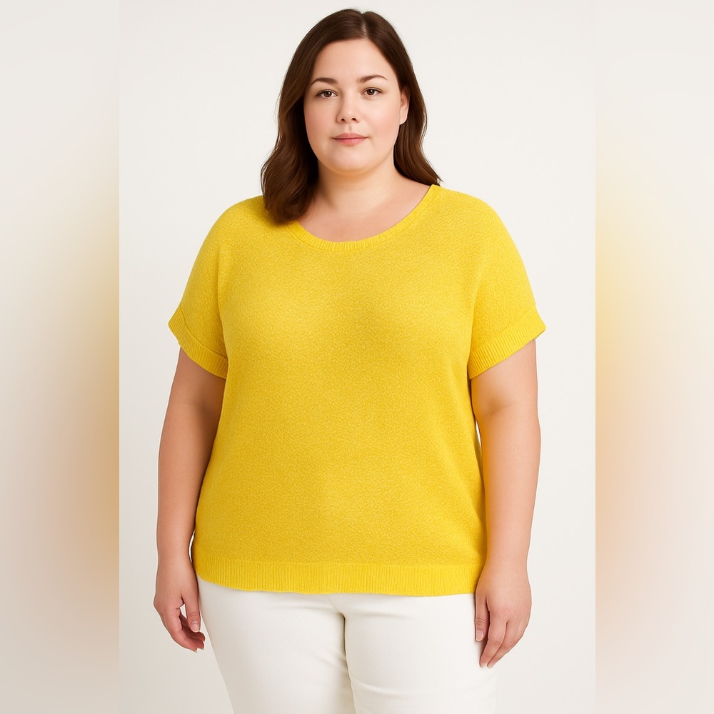 Lauren Ralph Lauren Yellow Linen Blend Open Knit Short Sleeve Sweater Top XL